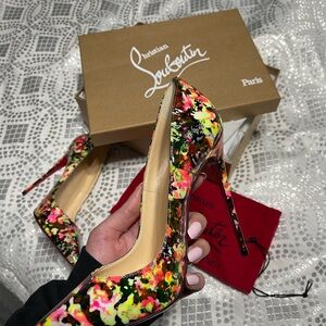 Christian Louboutin Red and Pink Heels Floral Design